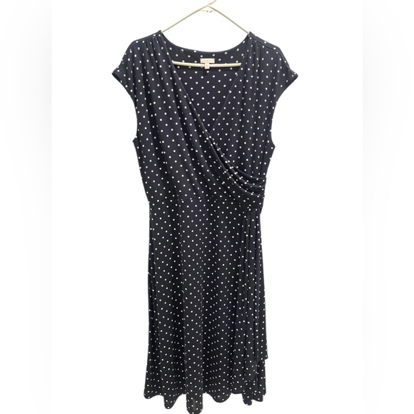 Talbots Dresses & Skirts - Talbots Polka Dots Ruched Midi Dress Navy Blue & White Woman’s Size XL